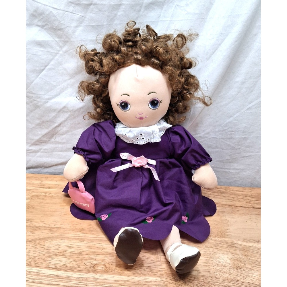 Vintage 1980's Sugar Loaf Creations February Birthday Plush Doll Purple Dress